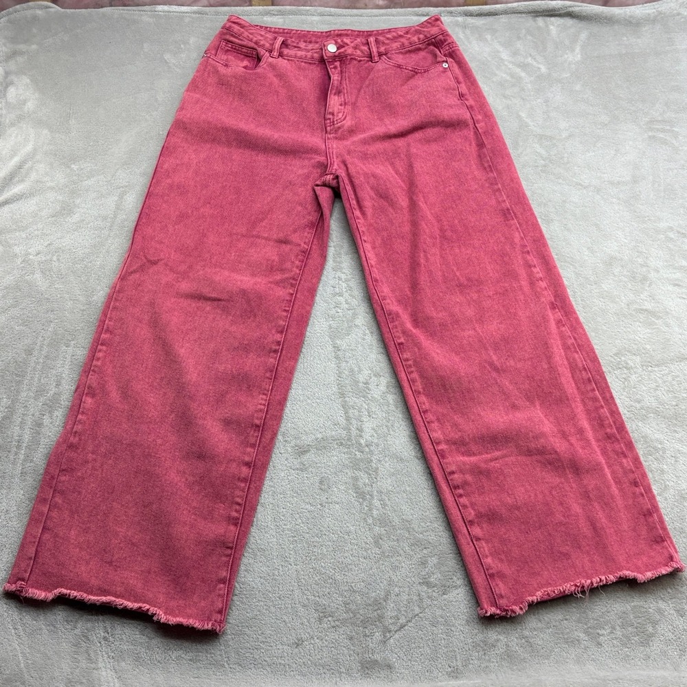 Cider Jeans Women's XL Pink HR Wide Leg Raw Hem Boho Y2K Retro Barbiecore Denim